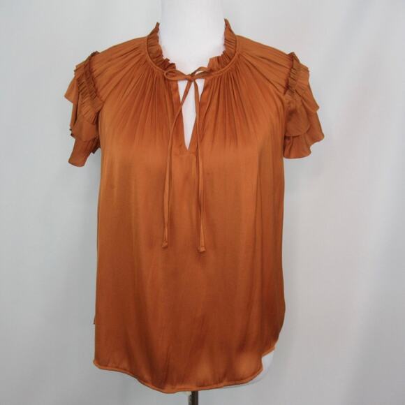 CATHERINE MALANDRINO Pleated Airflow Blouse in Rust Women's Size Small - Picture 7 of 12